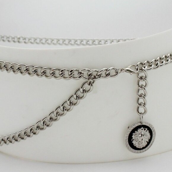 Women Silver Metal Chain Statement Look Belt Hip High Waist Lion Buckle XS S M - Picture 8 of 17